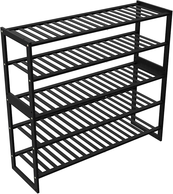 Jripae Shoe Rack Bamboo 5 Tier Shoe Organizer, Storage 20-25 Pairs for Closet Entryway, Stackable Large Tall Shoe Shelf Holder Stand Cubby for Door Hallway Bedroom Garage
