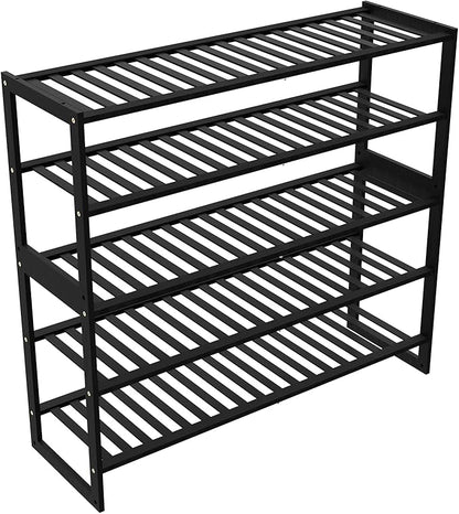 Jripae Shoe Rack Bamboo 5 Tier Shoe Organizer, Storage 20-25 Pairs for Closet Entryway, Stackable Large Tall Shoe Shelf Holder Stand Cubby for Door Hallway Bedroom Garage