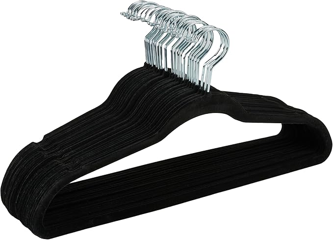 Simplify Slim Velvet Clothes Hangers | 50 Pack | Non-Slip | Shirts | Suit | Pants | Dresses | Garments | Closet Storage & Organization | Durable | Black
