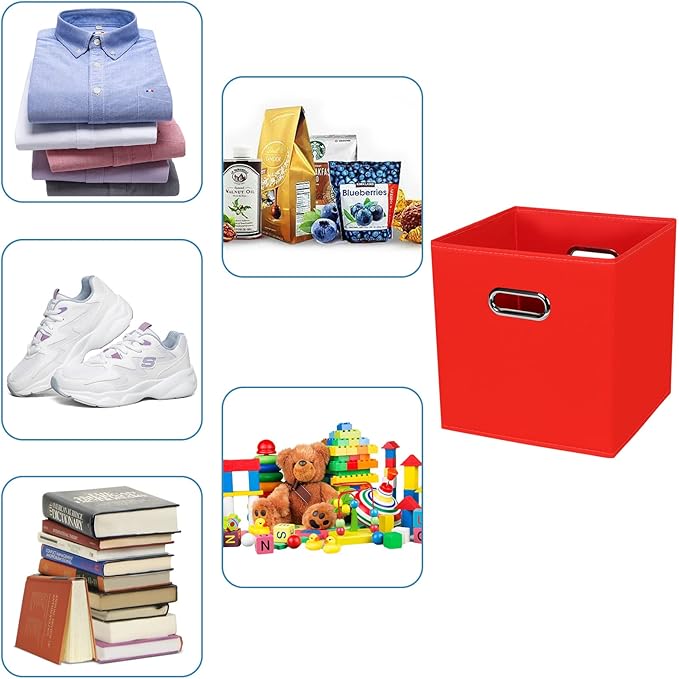 Black Fabric Cubby Storage Bins,13x13x13 Inches,Cube Organizer Bin Foldable Storage Boxes with Dual Handles Fabric Organizer Box and collapsible Storage basket,Set of 3,Red