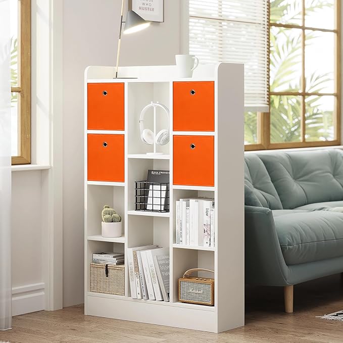 Foldable Storage Cubes Bins ,11 Inch Cloth Storage Cube Fabric Storage Box Cubes Organizer Baskets with Dual Handles for Home Organizer Set of 8 (Orange)