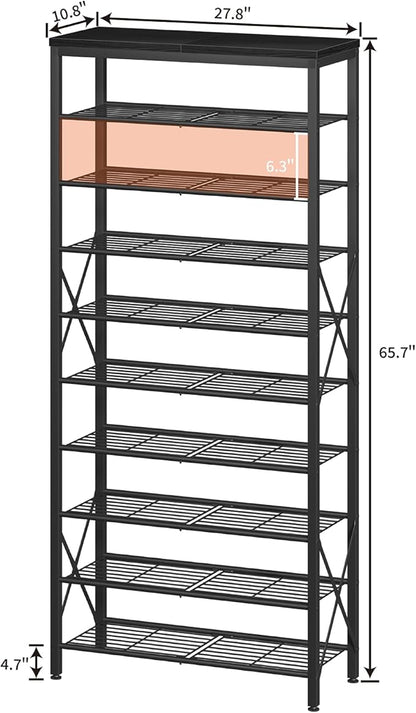 10-Tier Shoe Rack Organizer, Large Shoe Shelf with Metal Shelves, X Frames, Adjustable Shelves, Holds 40 Pairs, Black