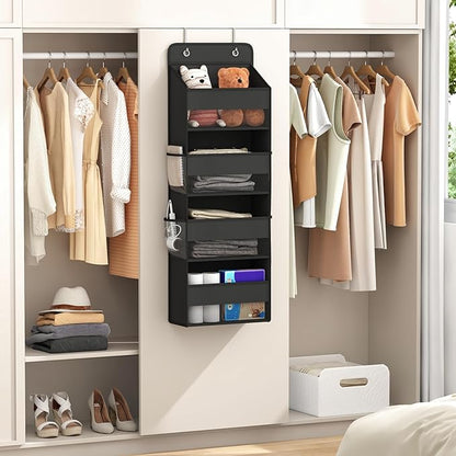 Kaitiemoo 1 Pack 4-Tier Over the Door Organizer, Heavy-Duty Large Deep Pocket Hanging With 4 Large Front & 4 Side Pockets With for Pantry, Kitchen, Bathroom, Dorm, Black