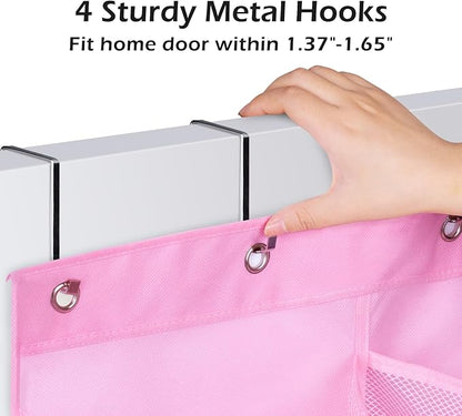 KIMBORA 12 Large Mesh Pockets Over the Door Shoe Organizer for Closet Hanging Shoe Rack for Door Sneaker Hanger Boot Storage for Kids, Baby, Toddler, Girl, Pink