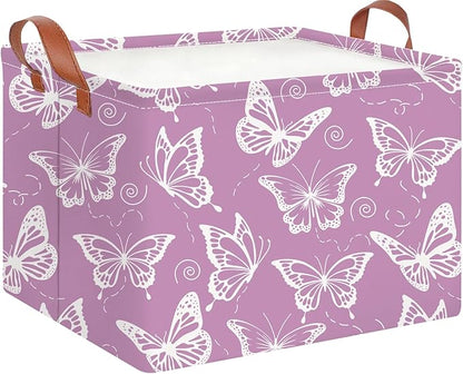 CLOCOR Rectangular Storage Basket Empty,Gift Basket,Waterproof Storage Bin with Handles,Room Decor(Purple Butterfly)