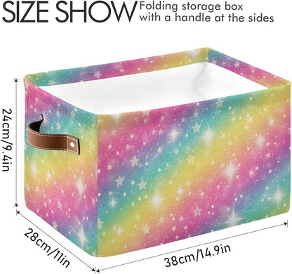 Rainbow Galaxy Storage Basket Bin, Large Cube Storage Box Canvas Collapsible Storage Organizer for Home Office Closet - 15 L x 11 W x 9.5 H