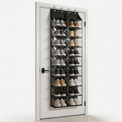 Shoe Rack 1-Pack, over-the-Door Organizer with 10 Tiers, 20 Deep Mesh Pockets, Side-Open Storage, 4 Metal Hooks, Space-Saving Hanging Shoe Organizer for Closet or Kitchen