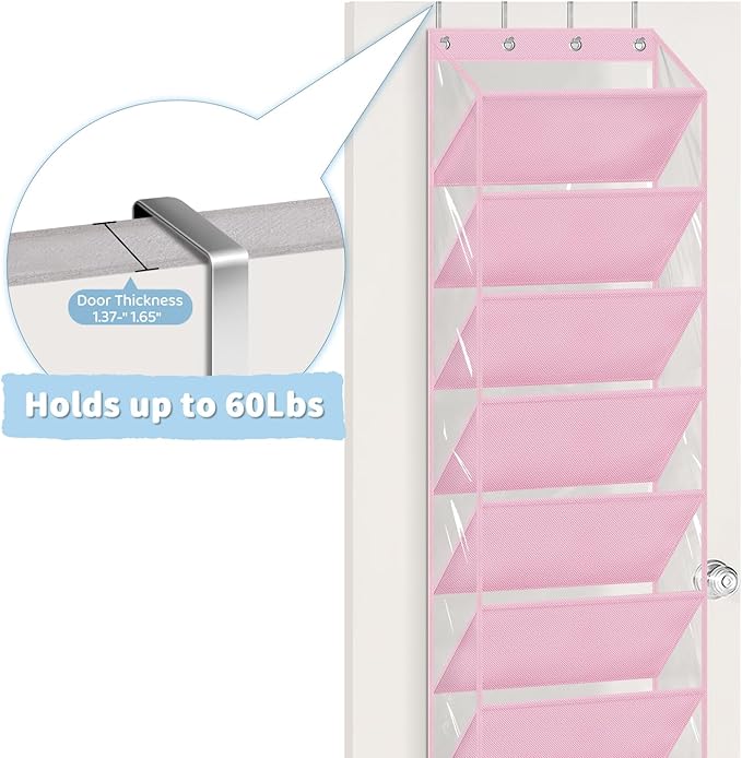 AOODA 10 Tier Clear Over the Door Shoe Organizer Storage, Deep Pockets Large Hanging Shoe Rack for Closet Door, Fit 20 Pairs Shoe Holder Hanger for Sneakers, Boots (Pink)