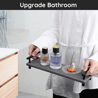 Segbeauty 12x4in Kitchen Sink Organizer, Instant Dry Sink Caddy Stone Drying Mat with Handle, Diatomaceous Earth Fast Drying Stone Vanity Tray Bathroom Sink Mat Soap Holder Countertop Organizer Rack