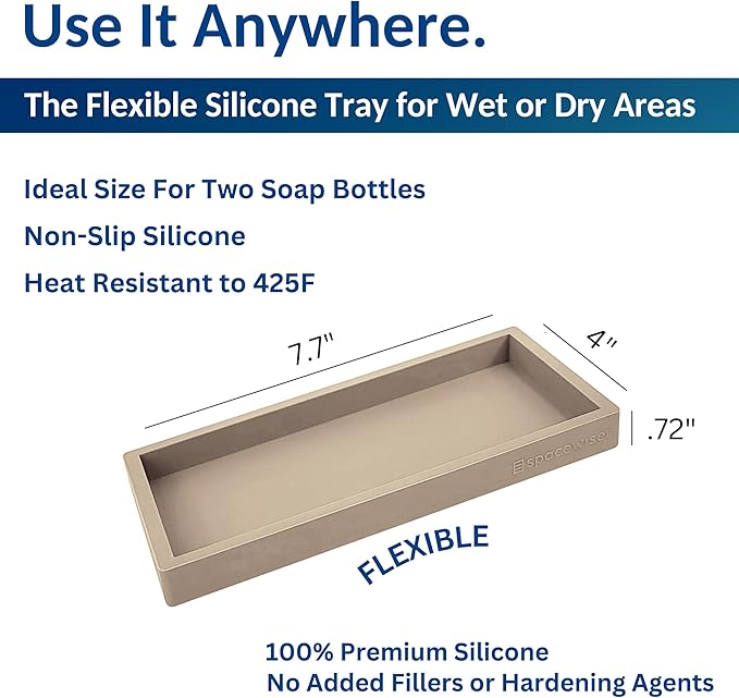 Spacewiser Countertop and Vanity Tray - Small 7.7” Silicone Tray for Soap Dispenser Bottles, Bathroom Trays, Kitchen Sink Trays, Sink Caddy Kitchen Sinks Organizer, Soap Dish & Sponge Holder Mat