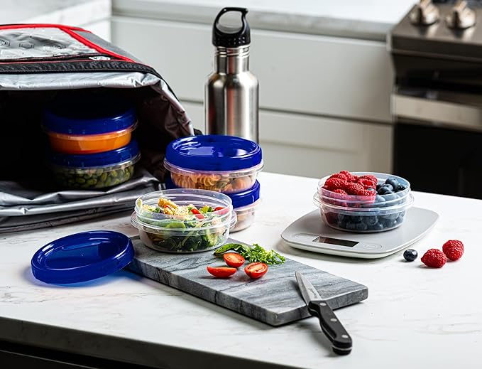 ELEGANT DISPOSABLES Twist Top Deli Containers Food Storage Containers Blue Screw on Lid Reusable Stackable Leakproof Airtight, pack of 20-8 oz containers
