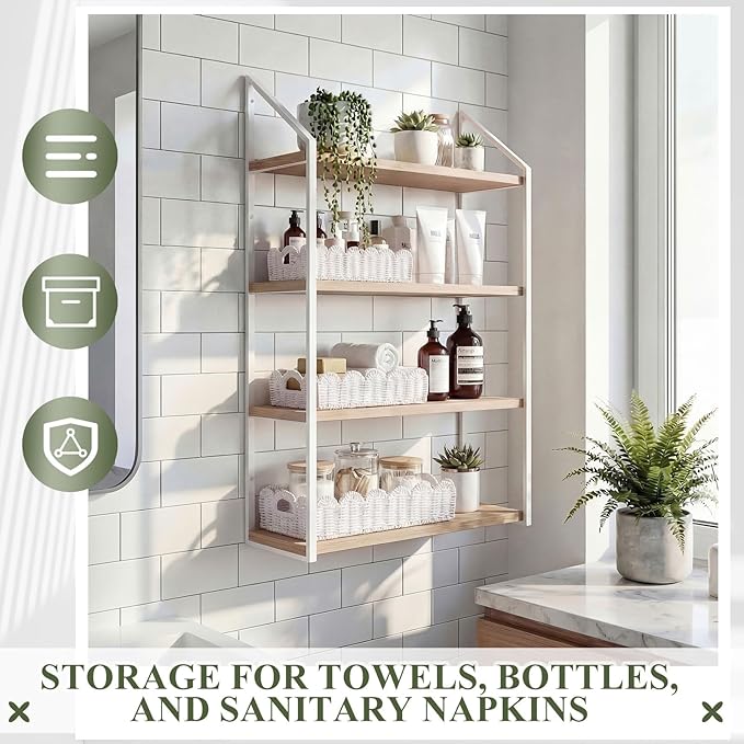 Boao 3 Pcs Boho Storage Wicker Baskets Handmade Woven Decorative Paper Rope Baskets for Organizing with Handle Countertop Toilet Paper Storage Container for Toilet Tank Top (White,Fan-shaped)
