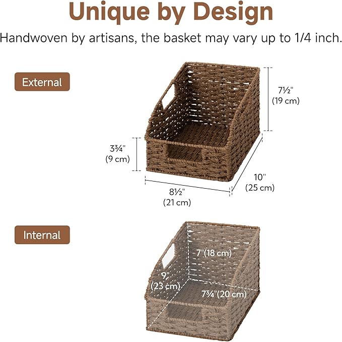 StorageWorks Wicker Baskets for Organizing, Pantry Organizers and Storage, Round Paper Rope Storage Basket for Pantry Shelves, Brown, 2 Pack