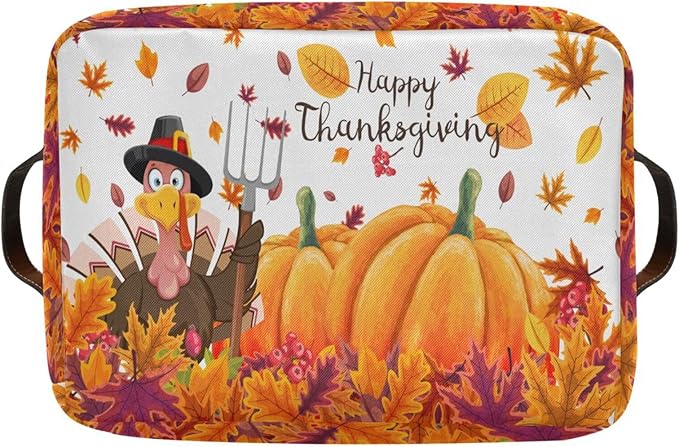 Thanksgiving Day Pumpkin Turkey Rectangular Storage Basket Organizer Bin Shelf Baskets For Clothes Gifts For Home Office Dorm
