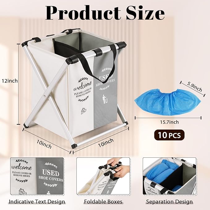 Natheeph Foldable Shoe Covers Disposable Box, Disposable Shoe Cover Dispenser Box with Please Remove Your Shoes Sign Covers for Open House Supplies Real Estate Agent Supplies with 10 Covers