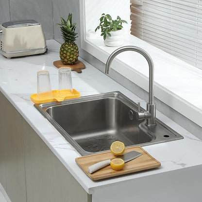 MicoYang Silicone Bathroom Soap Dishes with Drain Spout-Bathroom and Kitchen Sink Organizer,Sponge Holder,Dish Soap Tray,Perfect for Dispenser,Scrubber,Bottle,Cup on Sink or Counter-Yellow 9.6"×5.3"