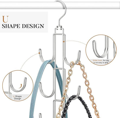 Purse Hanger Organizer for Closet 4 Pack, Metal Purse Rack for Closet Space Saving Handbag Holder Storage Closet Rod Hook for Hanging Bags, Purses, Handbags, Belts, Scarves, Hats, Ties(Silver)
