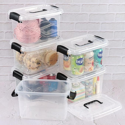 6-Pack 5 Quart Clear Plastic Storage Box, Small Latching Storage Bin with Handle