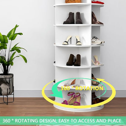 Rotating Shoe Rack Tower, 360-Degree Circular Storage Organizer for Shoes and Handbags, Vertical Space-Saving Cabinet for Entrance Hall, Independent Rotating Shoe Shelf