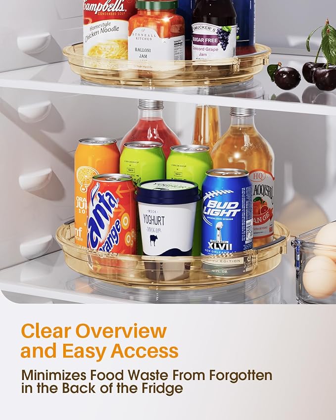 LAMU 2 Pack 10.6in Lazy Susan Organizer Turntable for Cabinet, Lazy Susan for Refrigerator Rotating Organizer for Fridge, Kitchen, Pantry, Countertop, Bathroom, Medicine Cabinet Organizer, Amber