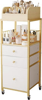 Makeup Organizer Cart with Drawers, Floor Skincare Organizers Make Up Organizers-Vanity Organizer Cosmetic Display Cases Holder for Skin Care Perfume Nail Polish Brush Hair Tool（Gold）