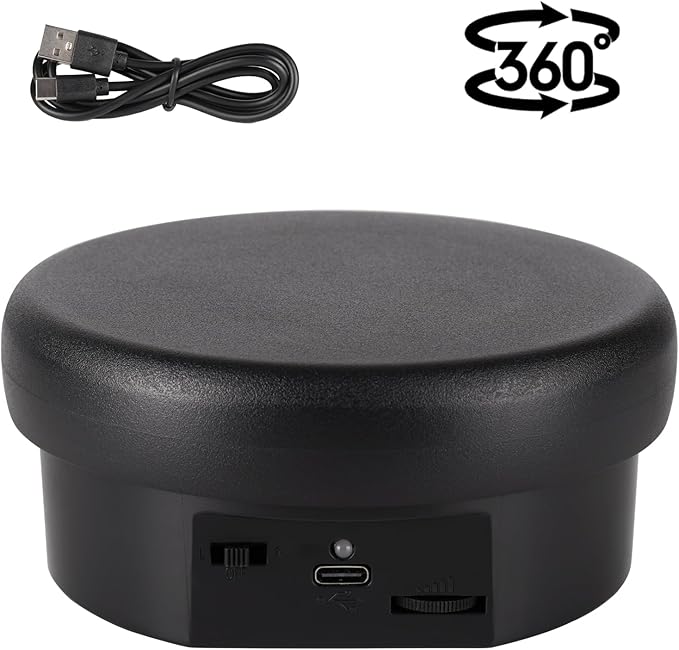 360° Motorized Rotating Display with Type-C Cable, 4.7in / 6.6lb Electric Rotating Platform for Jewelry Photography Products Live Show Video shoot, Mushroom Rotating Stand for 3D Model Cake Black