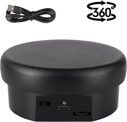 360° Motorized Rotating Display with Type-C Cable, 4.7in / 6.6lb Electric Rotating Platform for Jewelry Photography Products Live Show Video shoot, Mushroom Rotating Stand for 3D Model Cake Black