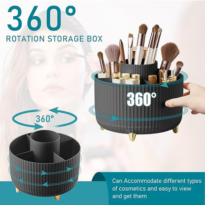Makeup Brush Holder Organizer,360° Rotating Makeup Brush Organizer,5 Slot Make up Brushes Cup for Cosmetics, Nail Polish, Art Supply, Bathroom Vanity Desktop Organizer - Black