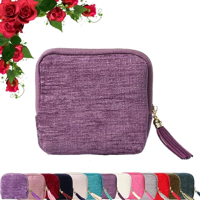 Travel Jewelry Case, Portable Foldable Box Mini Jewelry Travel Bag with Tassel Zipper Design, Soft Velvet Organizer Pouch for Bangle, Five Compartments
