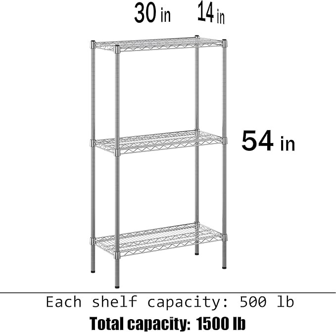 14" Deep x 30" Wide x 54" Height Wire Shelving Kit | 3-Tier | NSF Commercial Storage Rack Unit