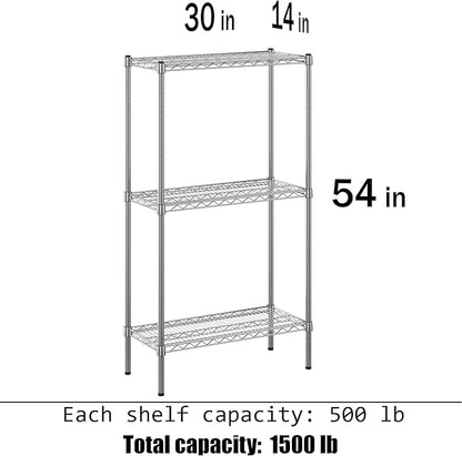 14" Deep x 30" Wide x 54" Height Wire Shelving Kit | 3-Tier | NSF Commercial Storage Rack Unit