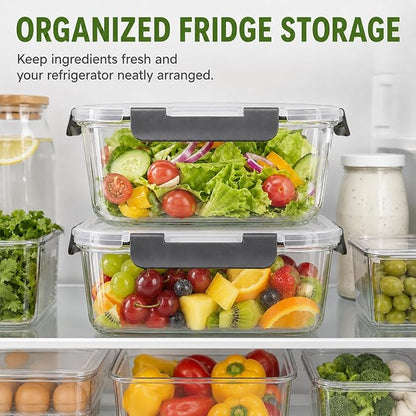 2 Pack Large Glass Food Storage Containers with Lids 85oz/10.5cup Big Airtight Storage Containers for Rotisserie Chicken Meal Prep Leftovers, BPA Free & Leak Proof, Microwave, Oven Safe (gray)