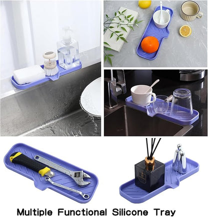 MicoYang Silicone Bathroom Soap Dishes with Drain Spout-Bathroom and Kitchen Sink Organizer,Sponge Holder,Dish Soap Tray,Perfect for Dispenser,Scrubber,Bottle on Sink or Counter-Light Purple 12"×4"