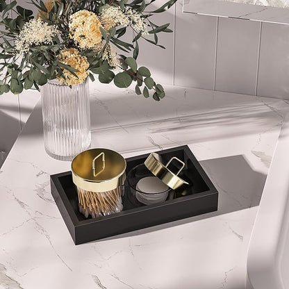 ZHWS Small Bathroom Vanity Tray for Countertop Makeup Perfume Decor Candle Jewelry, Small Kitchen Tray for Soap Dispenser Spice Sponge Holder Black Toilet Tray 7.9”L x 4.4”W x 1.14”H