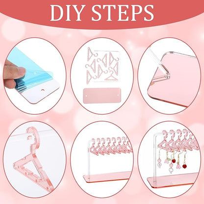 Acrylic Earring Holder, 6 × 4.6 Inch Coat Hanger Stud Earring Organizer Small Fun Jewelry Display for Home Earrings Storage Retail Show Marketing (Pink)
