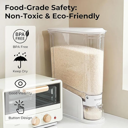 UFORU Rice Dispenser 11Lbs, Slim Rice Storage Container for Small Space, BPA-Free Clear Dry Food Dispenser Sealed Moisture Proof, Grain&Cereal Storage Bucket for Kitchen Pantry Household, White