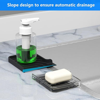 Sponge Holder for Kitchen Sink, Dish Sponge Holder & Soap Tray with Drain, Bathroom Sink Sponge Drying Rack & Perfect Organizer for Dispenser,Bottle,Cup on Sinks or Counter (10"x 4"Black)