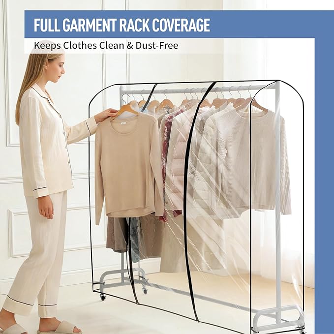 Clear Garment Rack Cover 75" L x 20" W x 60" H, Clothes Rack Cover with Reinforced Double Zippers, Waterproof PEVA Dustproof Protection – Cover Only, Rack Not Included