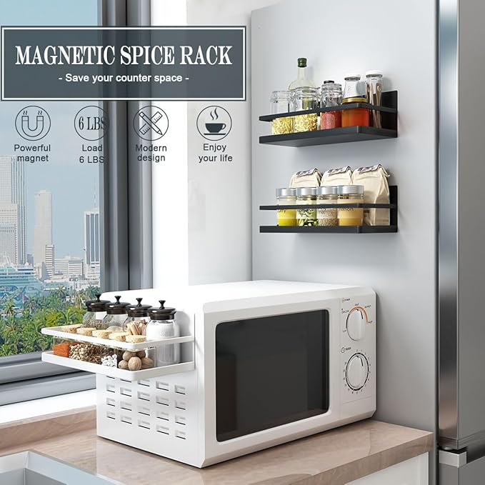 Magnetic Spice Rack Organizer Single Tier Refrigerator Spice Storage Shelf, kitchen organization, Easy to Install the Side of Refrigerator Can Hold spices,Jar of Olive Oil, Pepper, Small Things