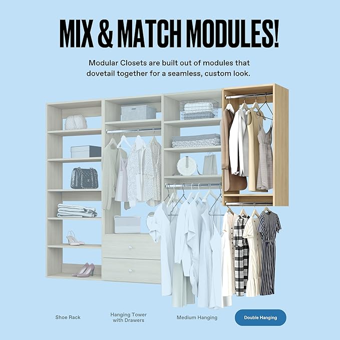 Modular Closets Vista Collection Medium Hanging Wood Built in Closet Organizer Unit (Oak, 28.5" Wide)