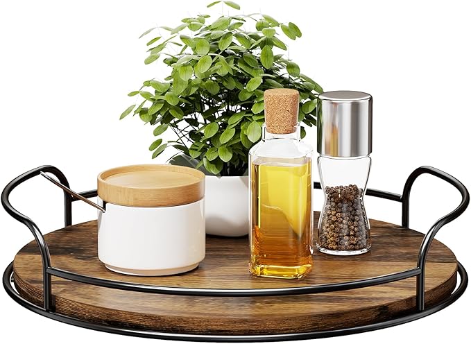 LAMU Lazy Susan Organizer, 12'' Lazy Susan Turntable for Cabinet, Table Top, Kitchen, Countertop, Bathroom, Pantry, Spice Organization, Wooden,1 Pack