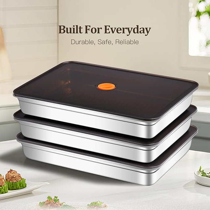 Stainless Steel Food Storage Containers with Airtight Lids, 3 Pack Leakproof Meal Prep Containers, Reusable Bento Boxes for Food, Dishwasher & Freezer Safe Containers for Fruits, Snacks, Leftovers