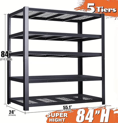 84" H Garage Shelving Heavy Duty, Garage Storage Shelves Heavy Duty, 5-Tier Metal Shelving Units and Storage Racks, Industrial Utility Shelf