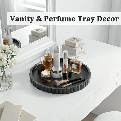 HighHerz Silicone Bathroom Countertop and Vanity Tray-10 Inch Round Silicone Bathroom Tray, Modern Bathroom Decor, Coffee Table Decor, Decorative Tray for Candle, Perfume, Plants (Black)