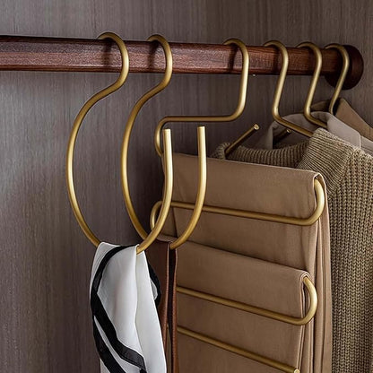 6Pcs Scarf Ring Hangers Gold, Belt Ring Hook Tie Rack Holders Closet Hanger Organizer Multi-Purpose S-Shaped Circle Storage Hook for Ties Scarves Baseball Cap Wardrobe Accessory Storage