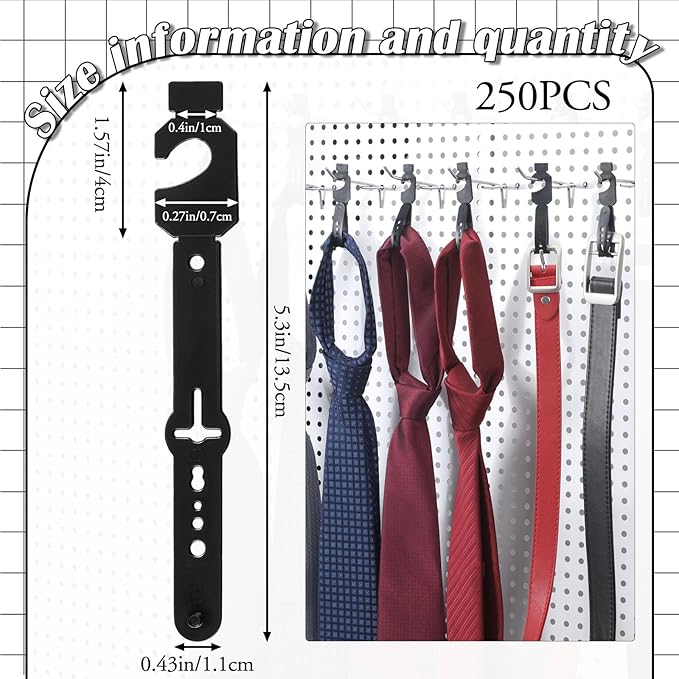 Geelin 250 Pack Belt Hanger Black Plastic Belt Hangers, Tie Hangers Bulk for Men, Closet Organizers, Storage, Retail