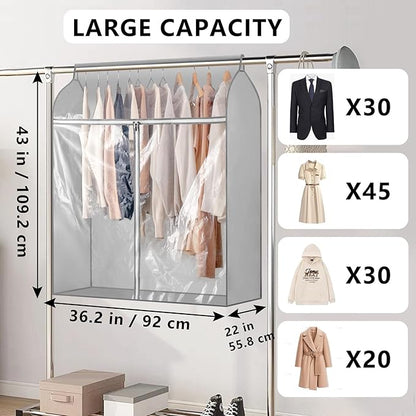 Garment Bags for Hanging Clothes Storage Closet Garment Rack Cover Dust Proof Coat Protector for Suits Jackets with Large Clear Window (Grey)