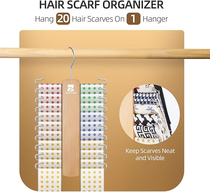 ZEDODIER 2 Pack Wooden Tie Rack, Tie Hanger for Men Closet, 40 Storage Capacity, Non-Slip Rotatable Tie Organizer, Hanging Space Saving Holder, Natural