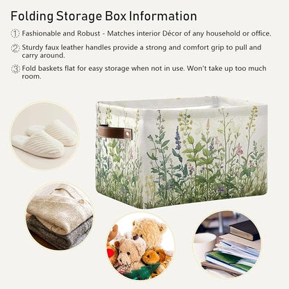 Spring Herbs Storage Basket Decorative Summer Fabric Baskets Bins Foldable Shelf Closet Baskets Storage Box Cube With Handle Organizer Basket For Kids Toys Clothes Bedroom Nursery