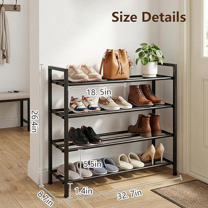 jessie 4-Tier Expandable Shoe Rack, Heavy Duty Metal Freestanding Shoe Shelf Storage Organizer for Entryway Closet Doorway (4 Layer)